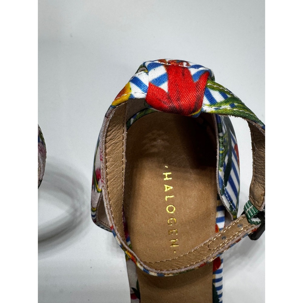 Halogen Womens Floral Striped Ankle Strap Stiletto Sandals Blue White Red 9.5M - Picture 3 of 7